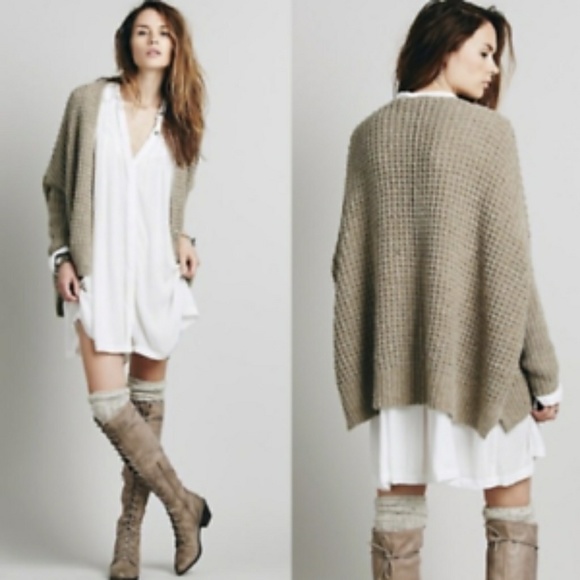 Free People waffle knit bat wing cardigan - Picture 2 of 8